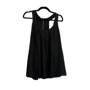 AzelHazel Black Beaded Sleeveless Zip Back Lined Pleated Top Blouse Women Size S